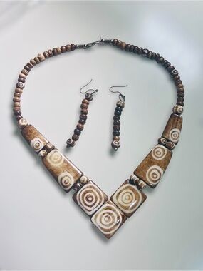 Tibetan inspired beaded 
Necklace and Dangle Earrings set. Hawaiian artesian